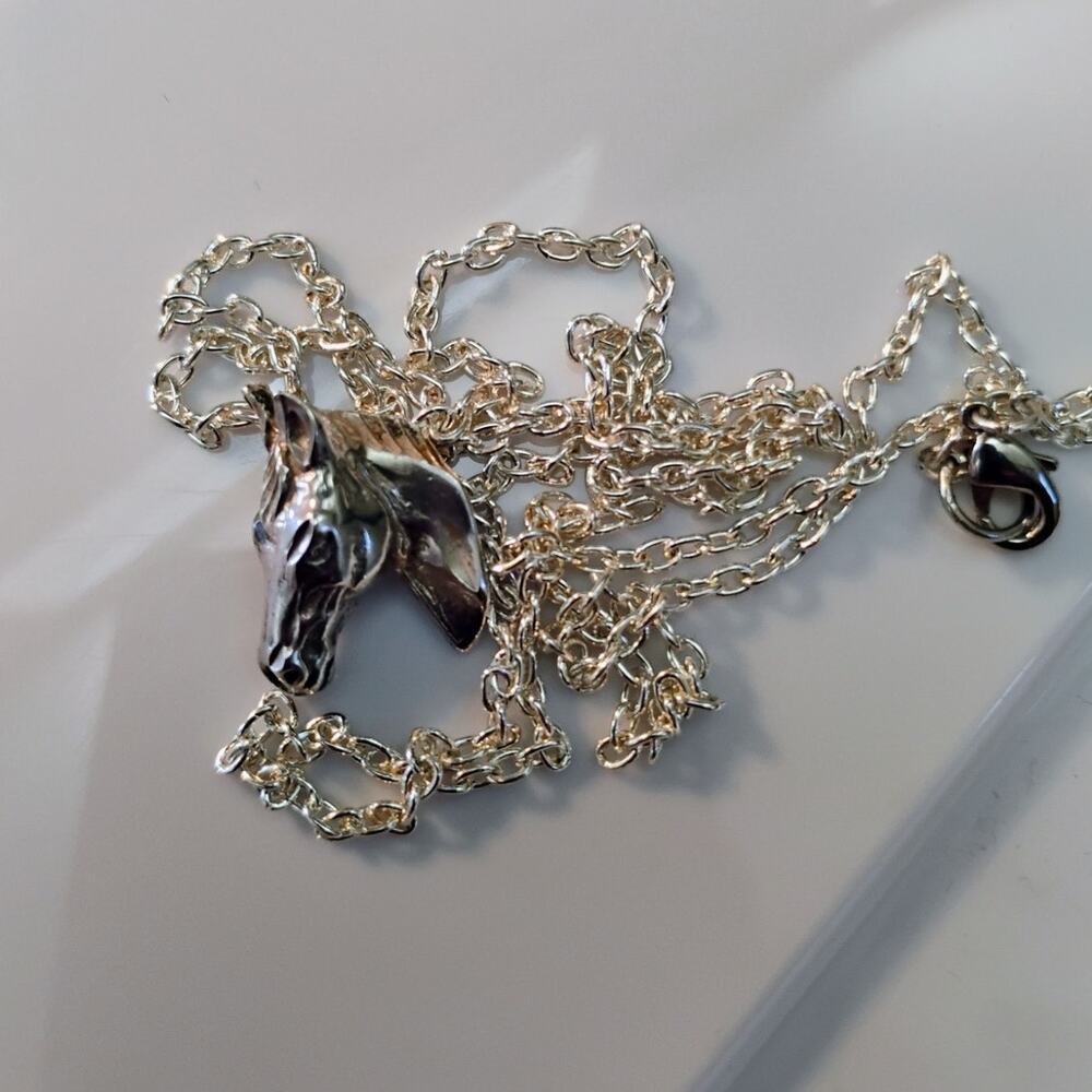 Vintage Sterling Horse Head Profile Pendant  Necklace